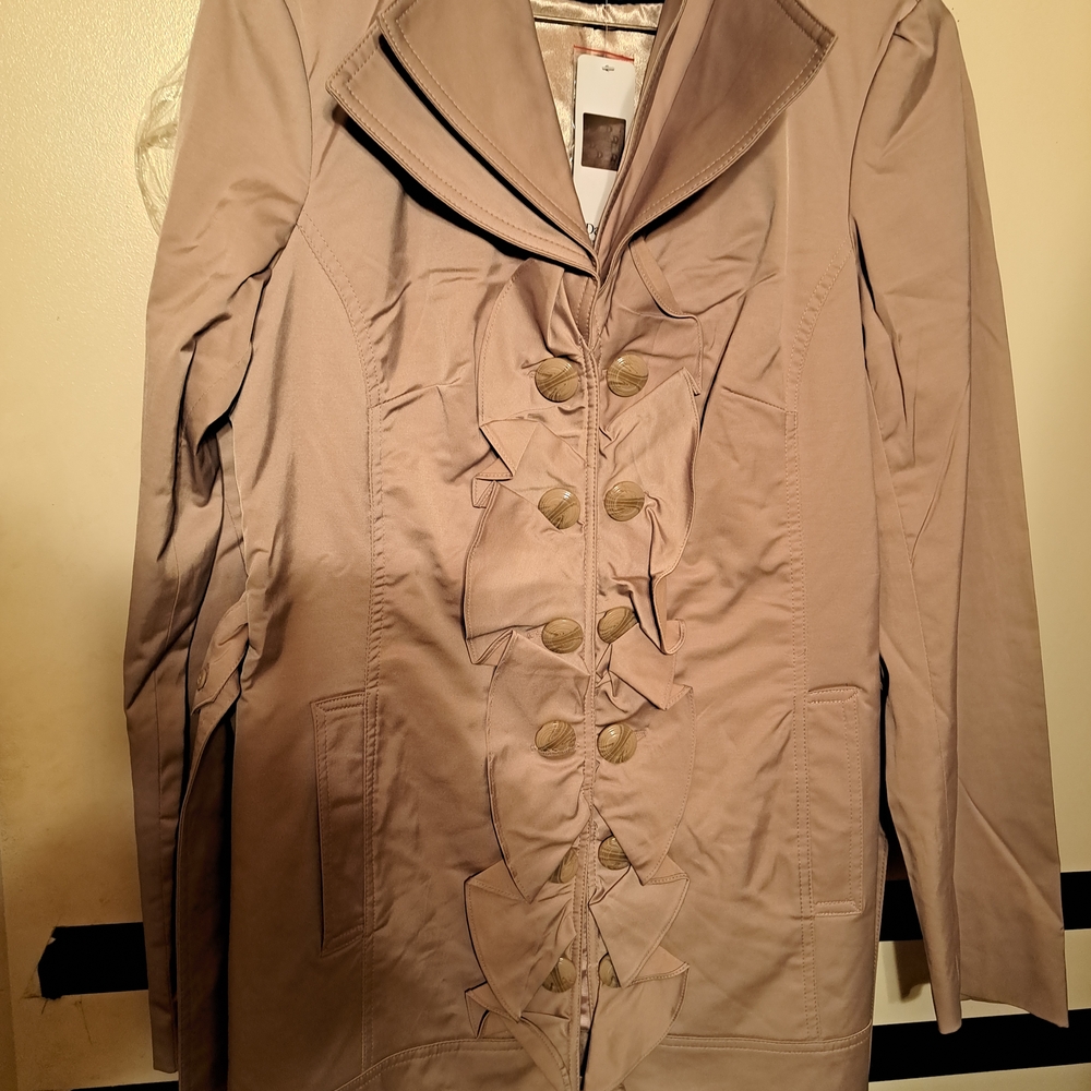 Dalia Women's Beige Trench Coat with Ruffle Detail